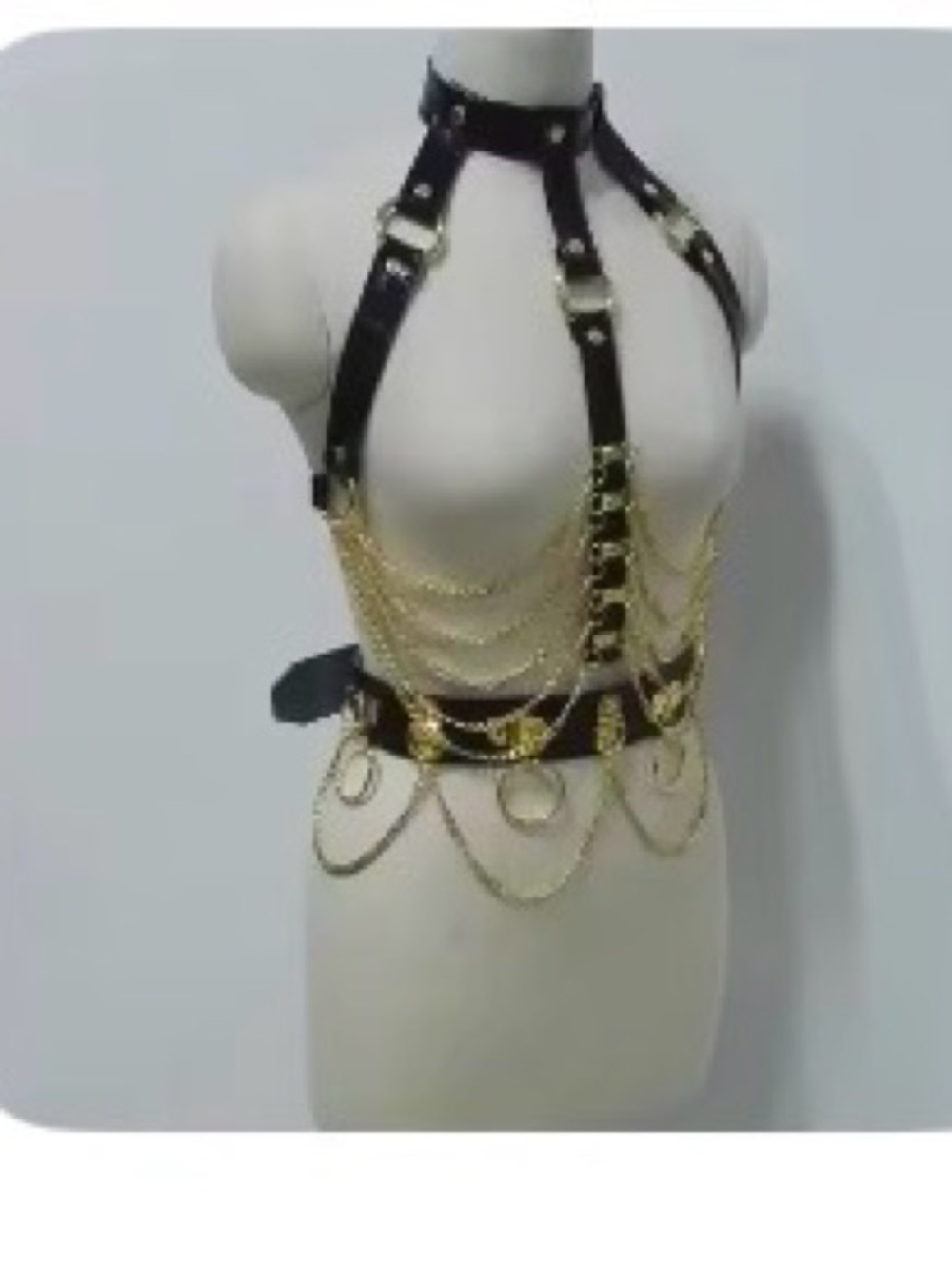 Black Leather and Gold Chain Body Harness - Women Accessories